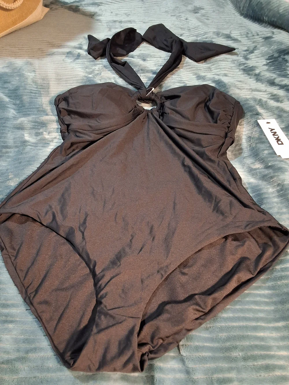 DKNY O-Ring One Piece Swimsuit Black Large - Picture 3 of 7